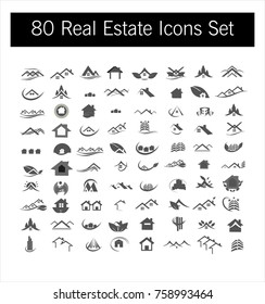 Real estate icon set with 80 vector pictograms.
