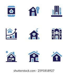 Real estate icon set. Bold style. Duotone colors. buy home, dwelling, house, building, address, dawn, real estate.