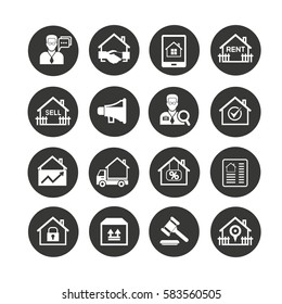 real estate icon set in circle button