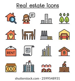 Real estate icon set in colorline style