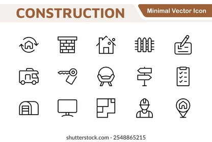 Conjunto de iconos de bienes raíces. Una colección completa de íconos elegantes y profesionales diseñados para la industria inmobiliaria, perfectos para mejorar los listados de propiedades, Sitios web y materiales de marketing.