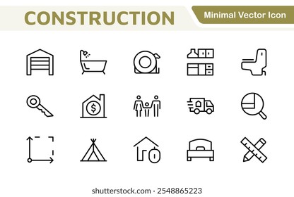 Conjunto de iconos de bienes raíces. Una colección completa de íconos elegantes y profesionales diseñados para la industria inmobiliaria, perfectos para mejorar los listados de propiedades, Sitios web y materiales de marketing.