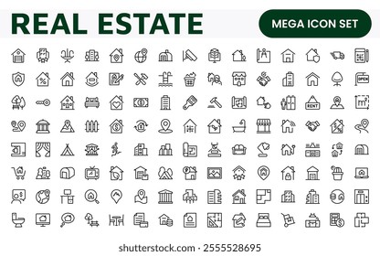 Real Estate Icon Set. A comprehensive collection of stylish and professional icons designed for the real estate industry, perfect for enhancing property listings, websites, and marketing materials.