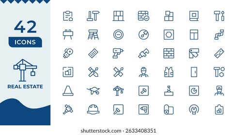 Real Estate Icon Set. A comprehensive collection of stylish and professional icons designed for the real estate industry, perfect for enhancing property listings, websites, and marketing materials.