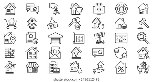 Real estate icon. Real estate icon set. Containing house icon set. Linear style.