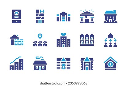 Icon für Immobilien gesetzt. Duotonfarbe. Vektorgrafik. Enthält Immobilien, Gebäude, Haus, Haus, grüne Stadt, Erbschaft, Landhaus, Holzhaus.