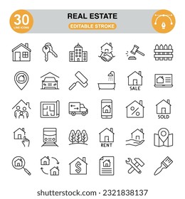 Real Estate Icon Set. Editable Stroke.