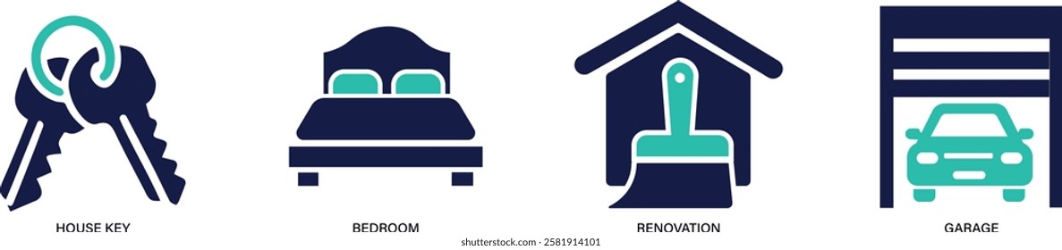 Real estate icon set home sale. Realtor, , bedroom, house. You can easily change the color