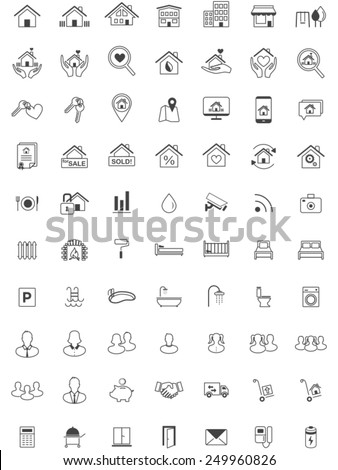 Real Estate Icon Set, Line, Minimalistic Vector, Home 