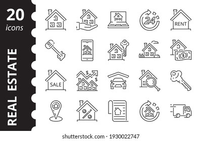 Real estate icon set. Linear symbols in vector. Outline icons collection.