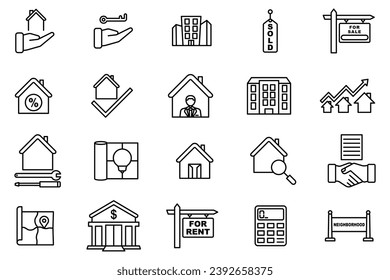 real estate icon set. icon related to real estate. suitable for web site design, app, user interfaces. line icon style. simple vector design editable