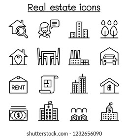 Real estate icon set in thin line style