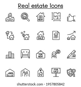 Real estate icon set in thin line style