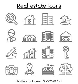 Real estate icon set in thin line style