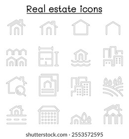 Real estate icon set in thin line style
