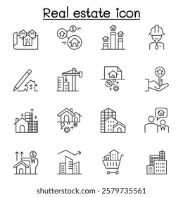 Real estate icon set in thin line style