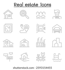 Real estate icon set in thin line style