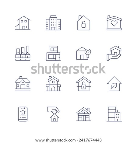 Real estate icon set. Thin line icon. Editable stroke. Containing apartment, house, duplex, home, realestate, installment, eviction, cabin, buyhome.
