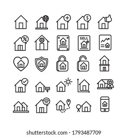 Icono inmobiliario conjunto línea vector para sitio web, aplicación móvil, presentación, medios sociales. Adecuado para la interfaz de usuario y la experiencia del usuario.