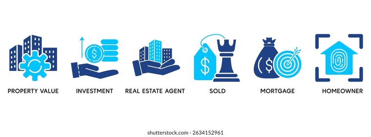Ícone imobiliário definir conceito de ilustração vetorial relacionar-se com o valor da propriedade, investimento, agente imobiliário, vendido, hipoteca e proprietário