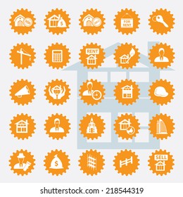 Real estate icon set,orange version,clean vector