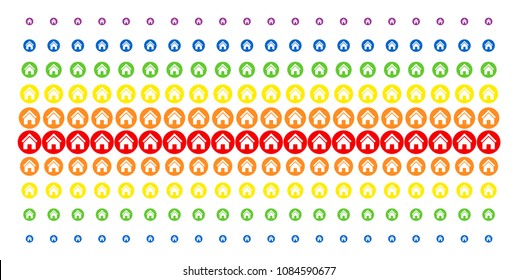 Real Estate icon spectrum halftone pattern. Vector objects organized into halftone grid with vertical spectral gradient. Designed for backgrounds, covers, templates and abstract compositions.