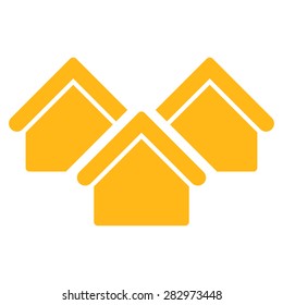 Real estate icon. Style: flat symbol, yellow color, rounded angles, white background.