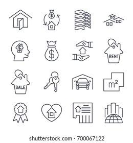 Real estate icon suitable for info graphics, websites and print media: skyscraper, garage, city, building and other. Vector, flat icon, clip art. Icons set with editable stroke