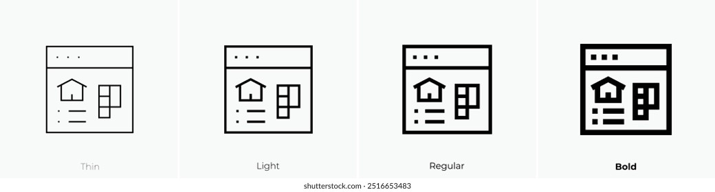 real estate icon. Thin, Light Regular And Bold style design isolated on white background