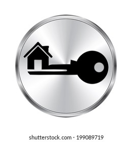 real estate icon - vector brushed metal button