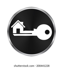real estate icon - vector brushed metal button