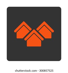 Real estate icon. Vector style is orange and gray colors, flat rounded square button on a white background.