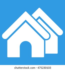 Real Estate icon. Vector style is flat iconic symbol, white color, blue background.