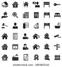 Real Estate Icons. Black Flat Design. Vector Illustration.