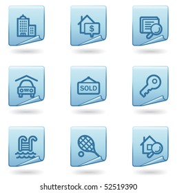 Real estate icons, blue sticker series