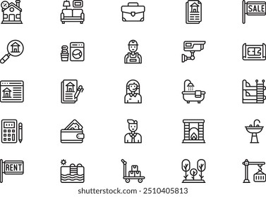 Real estate icons collection is a vector illustration with editable stroke.
