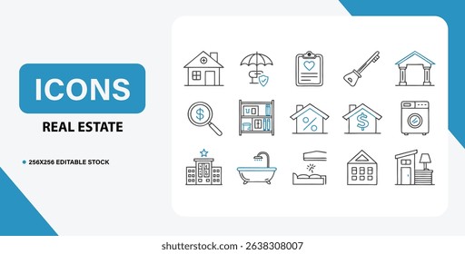 Real Estate Icons A Comprehensive Set of Home, Property, and Finance Symbols