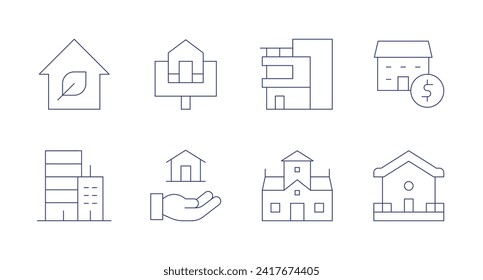 Real estate icons. Editable stroke. Containing modern, realestate, mansion, valuation, house, home.