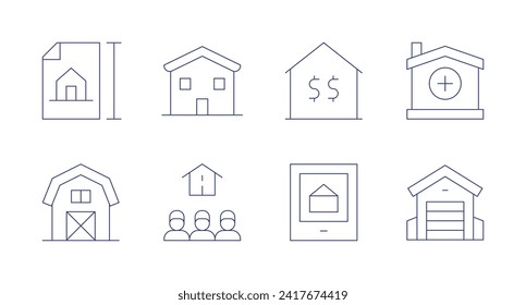 Real estate icons. Editable stroke. Containing house, project, inheritance, barn, realestate, property, garage.