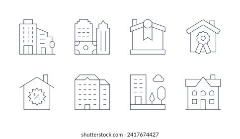 Real estate icons. Editable stroke. Containing realestate, building, flats, property, house.