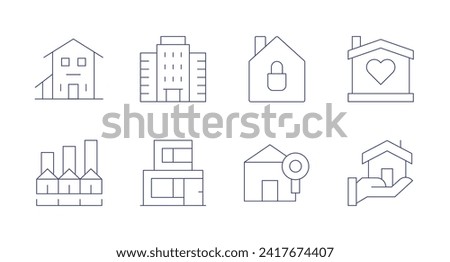 Real estate icons. Editable stroke. Containing apartment, house, duplex, realestate, buyhome.