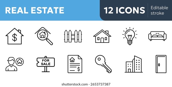 Real Estate icons, featuring home symbols and other related images