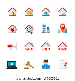 Real Estate Icons : Flat Icon Set for Web and Mobile Application