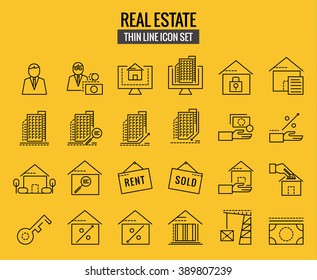 Real estate icons. flat thin line icons design. vector illustration