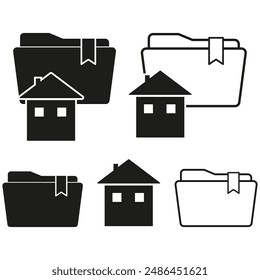 Real estate icons. Folder and house symbols. Black and white design. Vector illustration.
