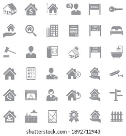 Real Estate Icons. Gray Flat Design. Vector Illustration.