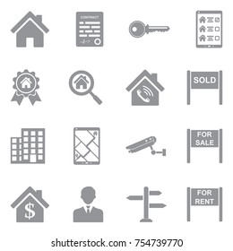 Real Estate Icons. Gray Flat Design. Vector Illustration. 