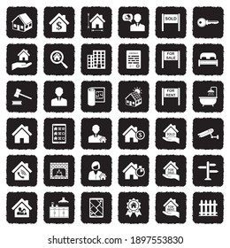 Real Estate Icons. Grunge Black Flat Design. Vector Illustration.