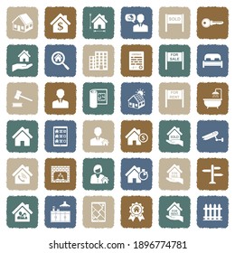 Real Estate Icons. Grunge Color Flat Design. Vector Illustration.