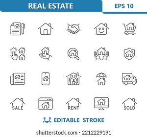 Real Estate Icons. Home, House, Building, Realtor, Family. Professional, 32x32 pixel perfect vector icon. Editable Stroke